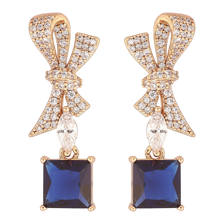 Сережки Xuping QQMM Позолота 18K пусети «Банти з синіми фіанітами» фото №14