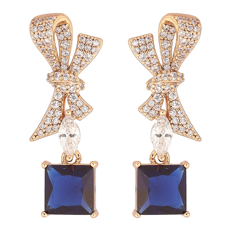 Сережки Xuping QQMM Позолота 18K пусети «Банти з синіми фіанітами» фото №1