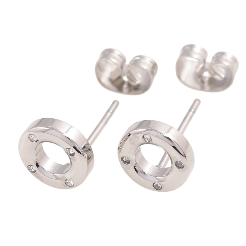 Сережки Xuping TTM Stainless Steel колір Родій пусети «Колечка з вставками цирконію» фото №6