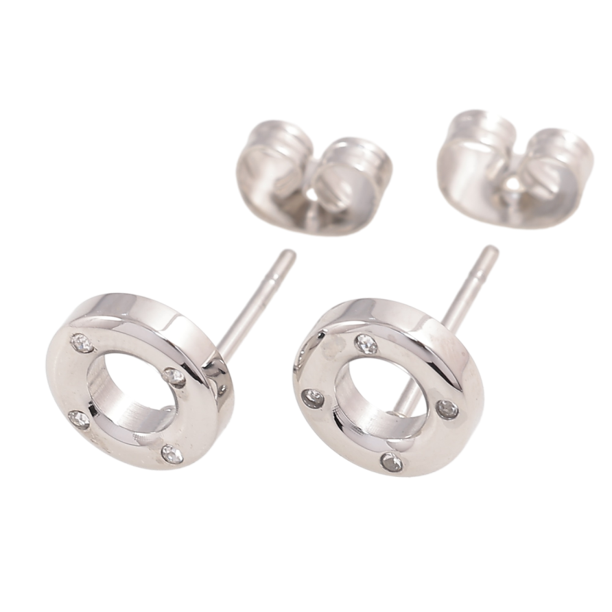 Серьги Xuping TTM Stainless Steel цвет Родий пусеты Колечки с вставками циркония фото №1