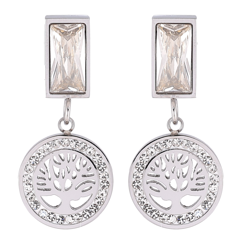 Сережки Xuping TTM Stainless Steel колір Родій пусети «Підвіски на фіанітах «Древо життя» фото №4
