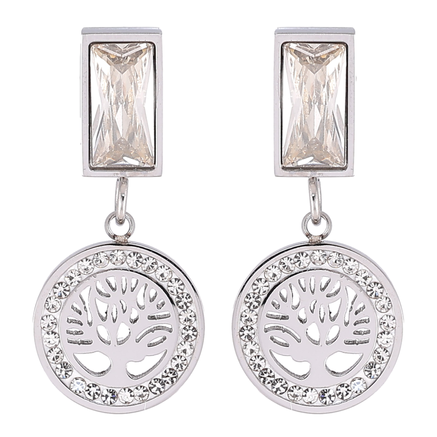 Серьги Xuping TTM Stainless Steel цвет Родий пусеты Подвески на фианитах Древо жизни фото №1