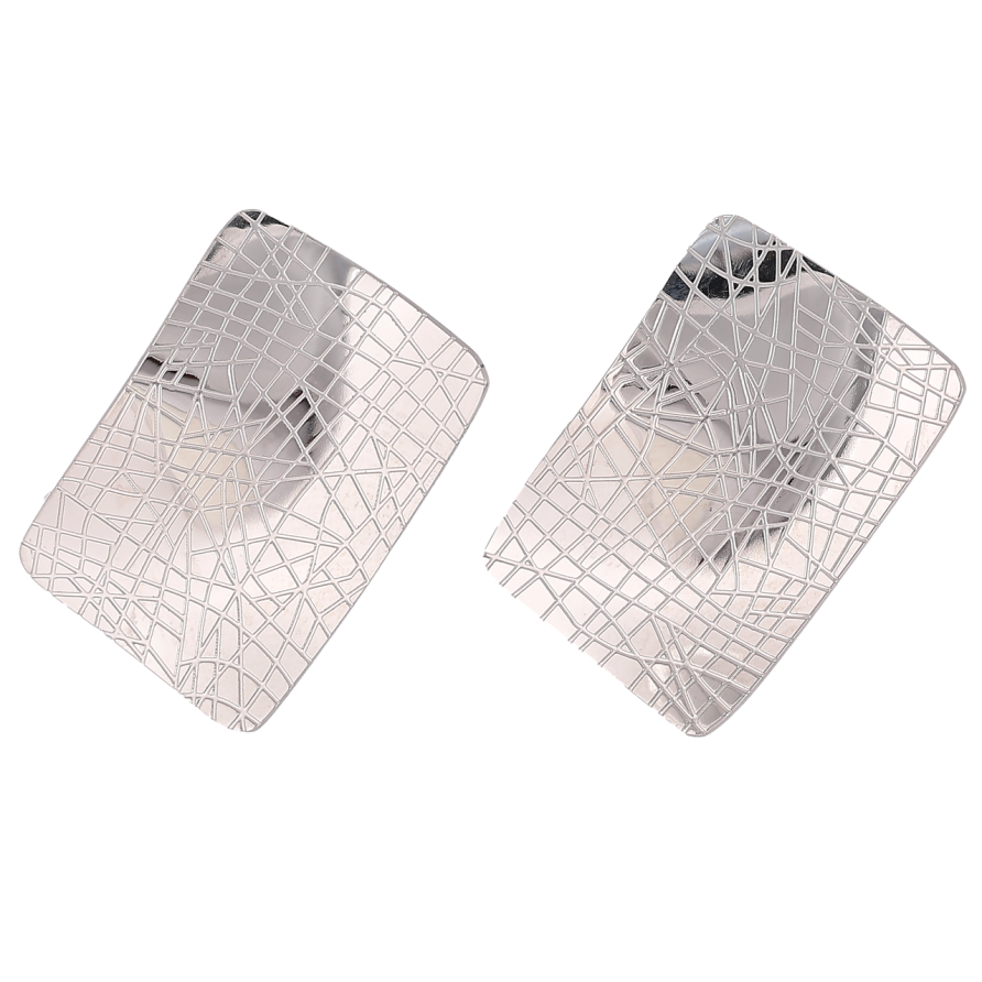 Серьги Xuping TTM Stainless Steel цвет Родий пусеты Прямоугольники с узором на одну сторону фото №1