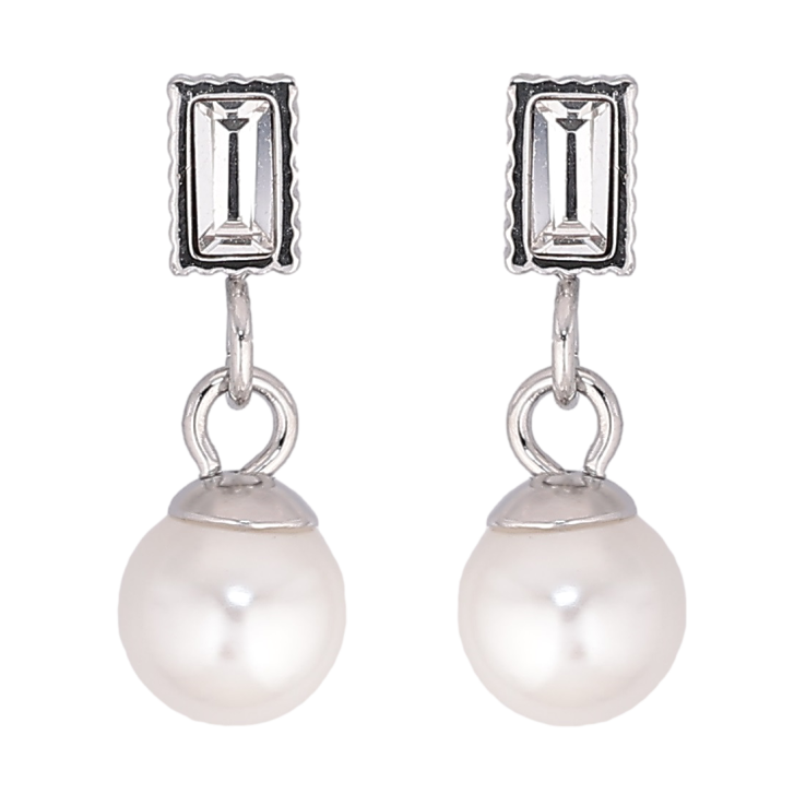 Серьги Xuping TTM Stainless Steel цвет Родий пусеты Кристаллы с жемчужными подвесками фото №3