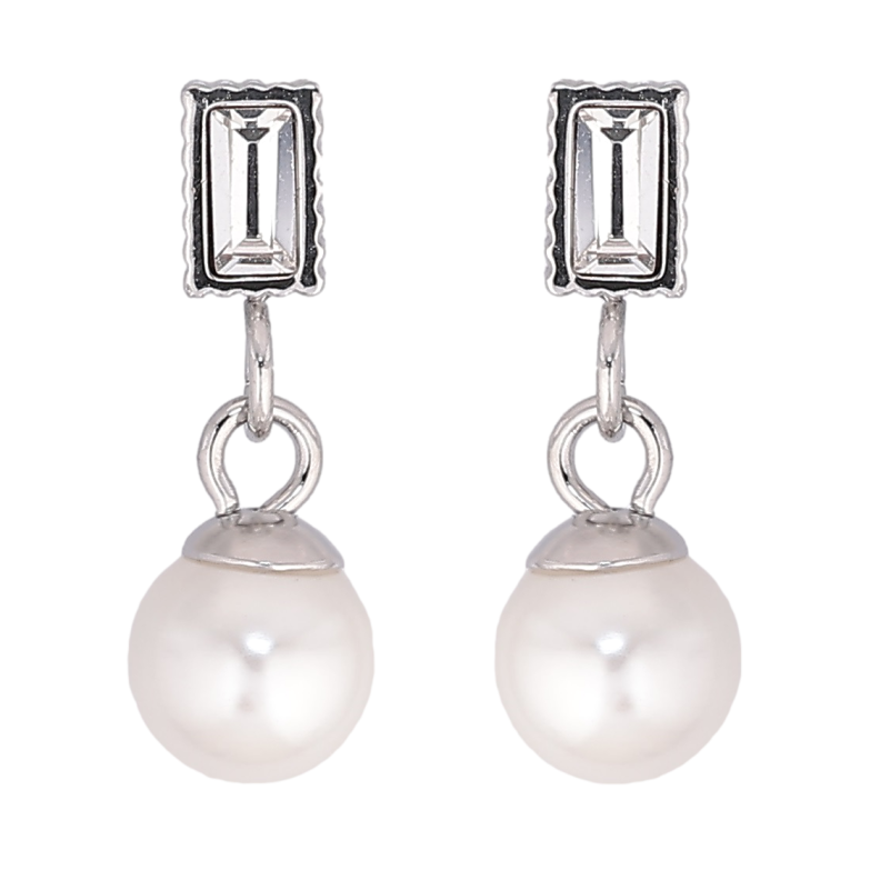 Серьги Xuping TTM Stainless Steel цвет Родий пусеты Кристаллы с жемчужными подвесками фото №1