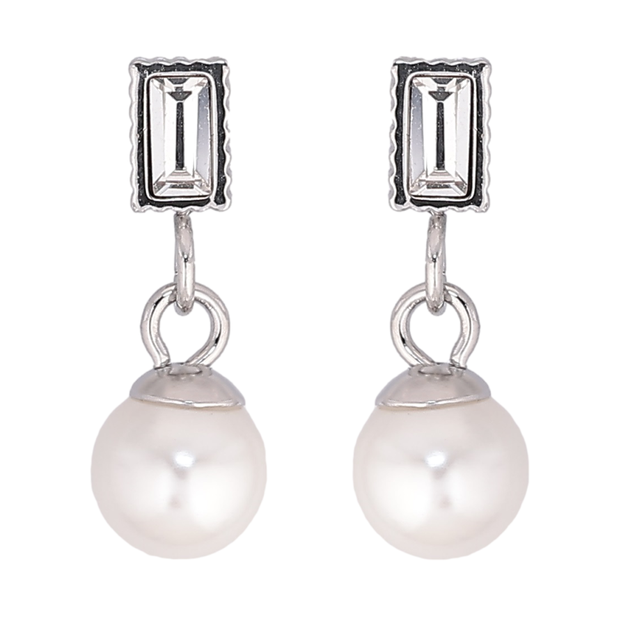 Серьги Xuping TTM Stainless Steel цвет Родий пусеты Кристаллы с жемчужными подвесками фото №1