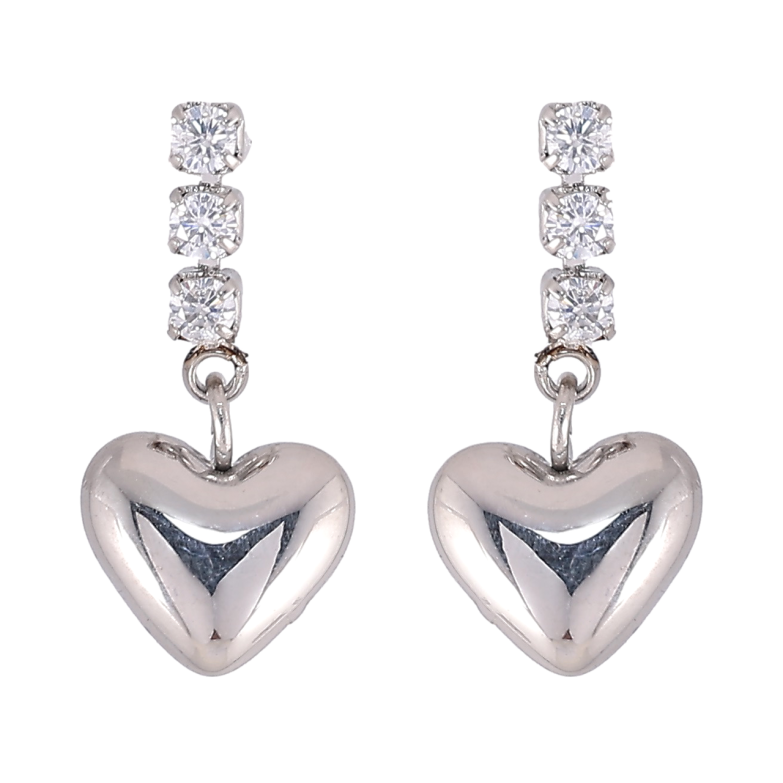 Серьги Xuping TTM Stainless Steel цвет Родий пусеты Подвески с кристаллами и сердечками фото №1