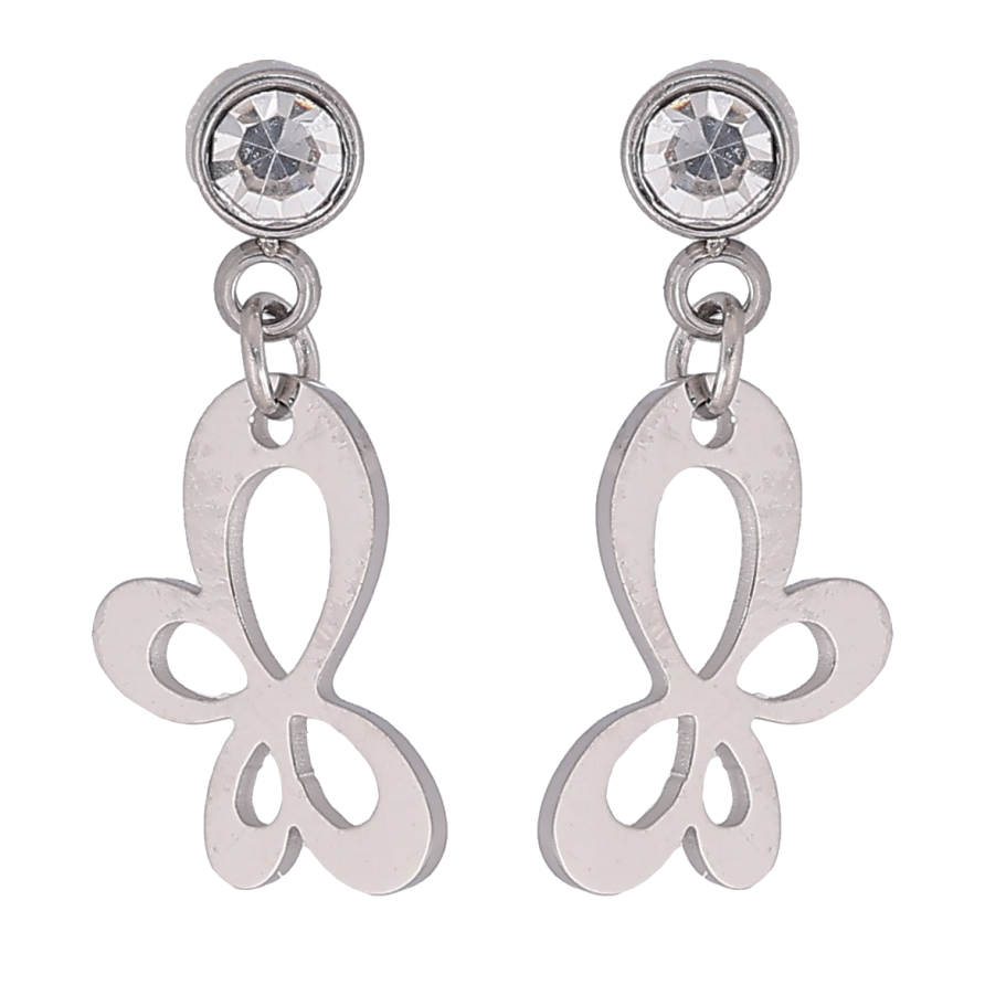 Серьги Xuping TTM Stainless Steel цвет Родий пусеты Подвески с кристаллами и бабочками фото №1