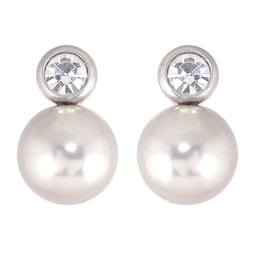 Серьги Xuping TTM Stainless Steel цвет Родий пусеты Кристаллы с жемчужинами фото №1