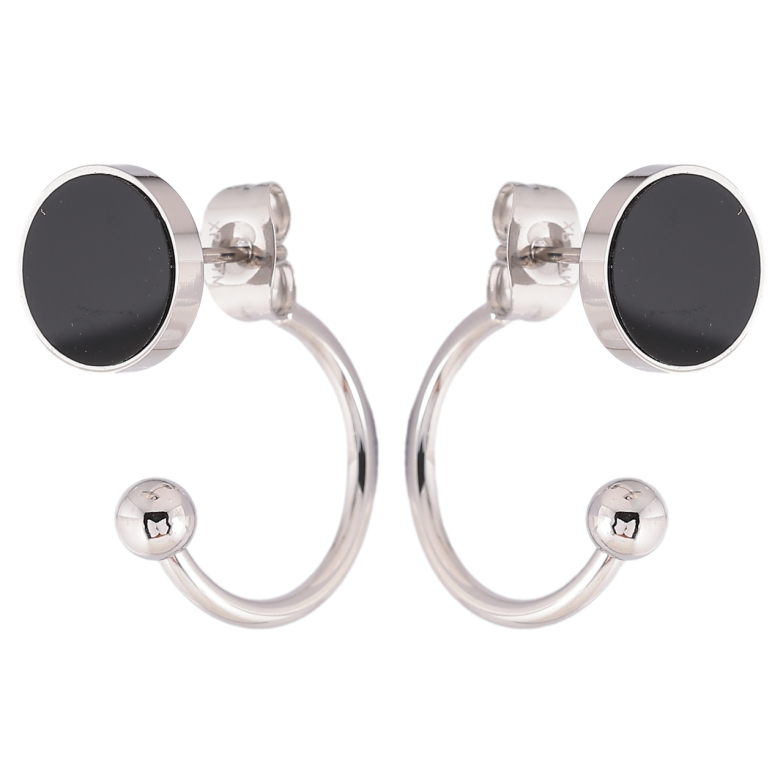 Сережки Xuping TTM Stainless Steel колір Родій пусети-джекети «Чорні кола з дугами» фото №8