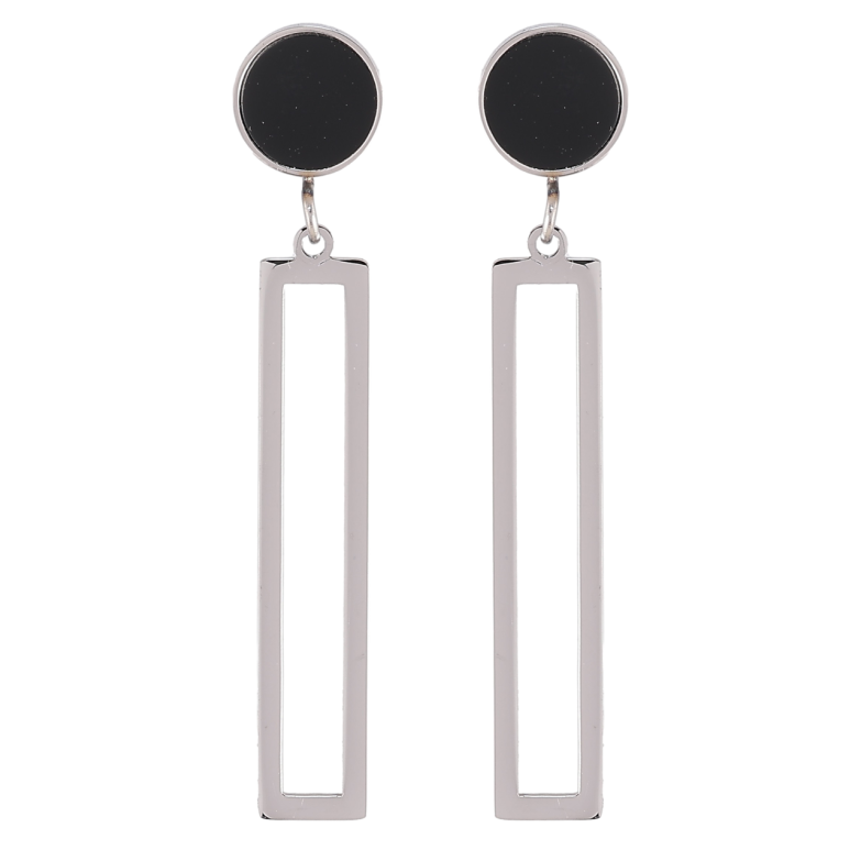 Серьги Xuping TTM Stainless Steel цвет Родий пусеты Декоративные подвески с черными вставками фото №2