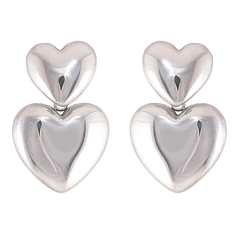 Серьги Xuping TTM Stainless Steel цвет Родий пусеты Сердечки фото №1