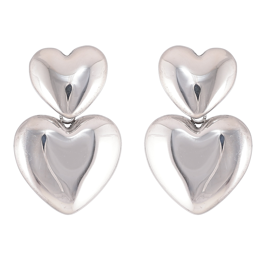 Серьги Xuping TTM Stainless Steel цвет Родий пусеты Сердечки фото №1