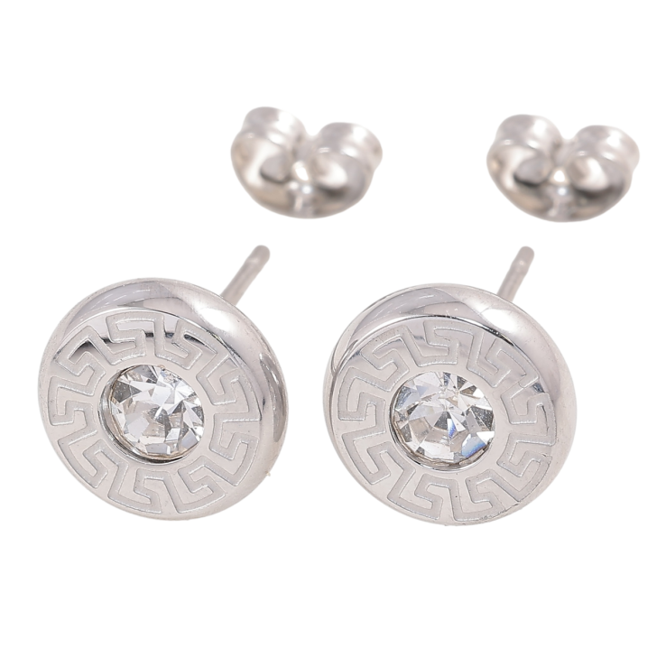 Серьги Xuping TTM Stainless Steel цвет Родий пусеты Круги с греческим узором и кристаллами ø 10мм фото №15
