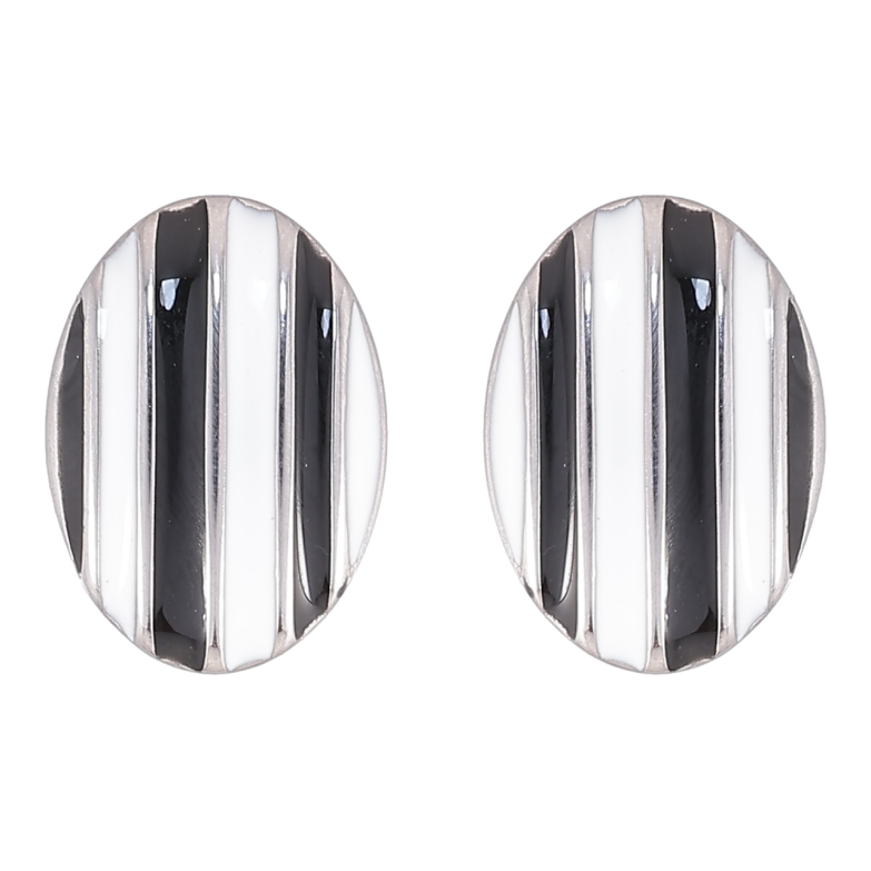 Серьги Xuping TTM Stainless Steel цвет Родий пусеты Овалы с черно-белыми полосами фото №1