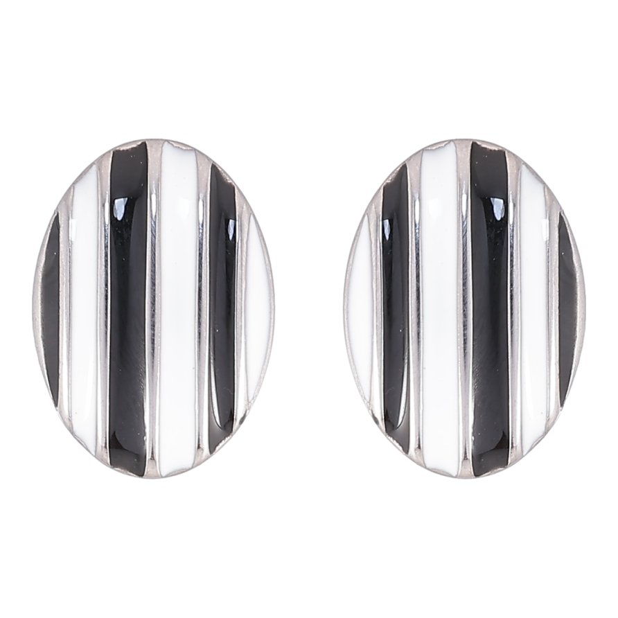 Серьги Xuping TTM Stainless Steel цвет Родий пусеты Овалы с черно-белыми полосами фото №1