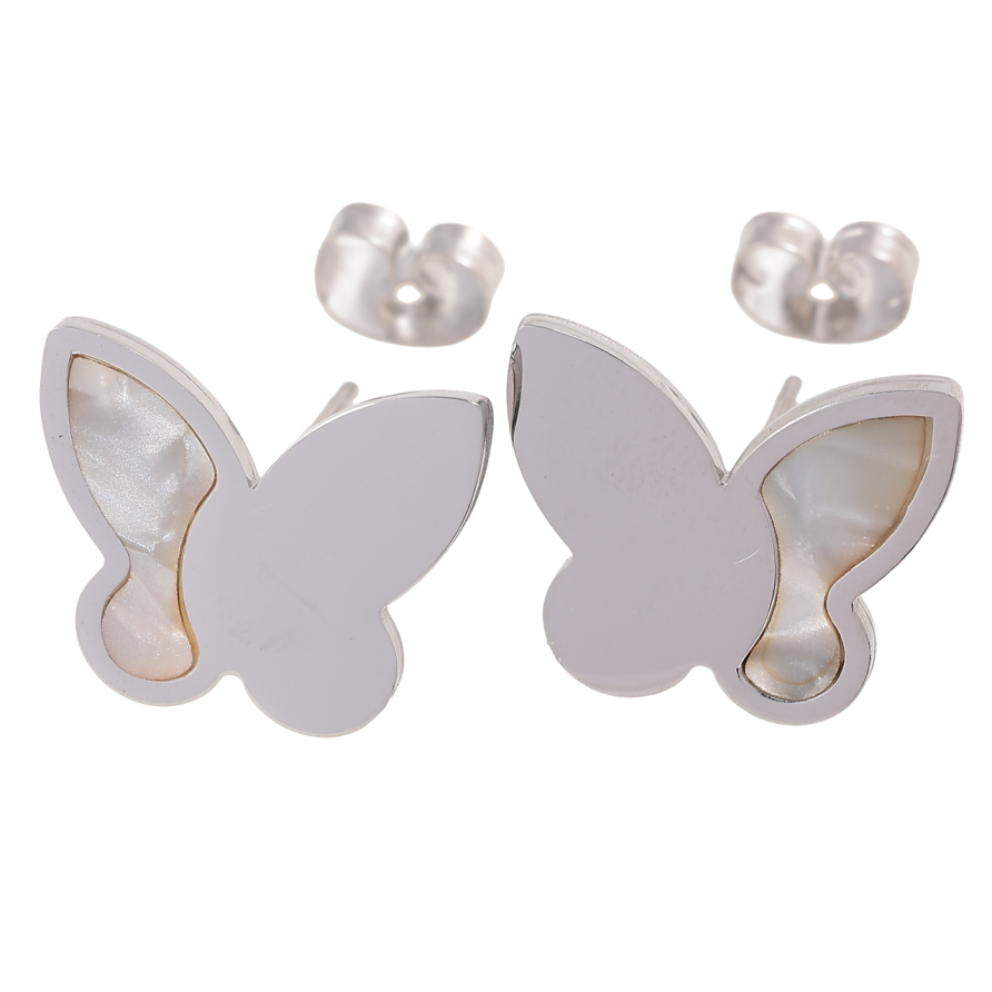 Серьги Xuping TTM Stainless Steel цвет Родий пусеты Бабочки с перламутровыми вставками фото №1