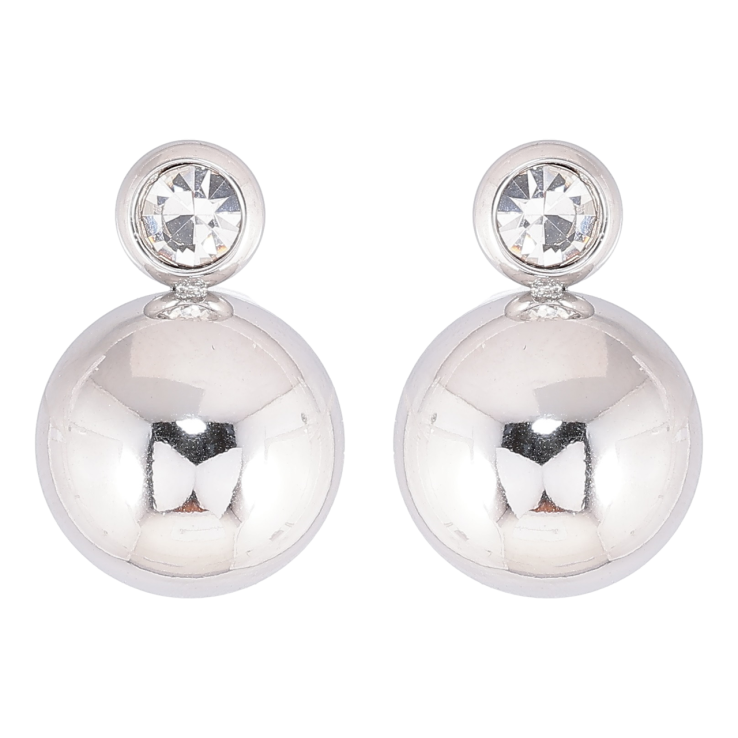 Сережки Xuping TTM Stainless Steel колір Родій пусети «Кульки з кристалами» фото №5