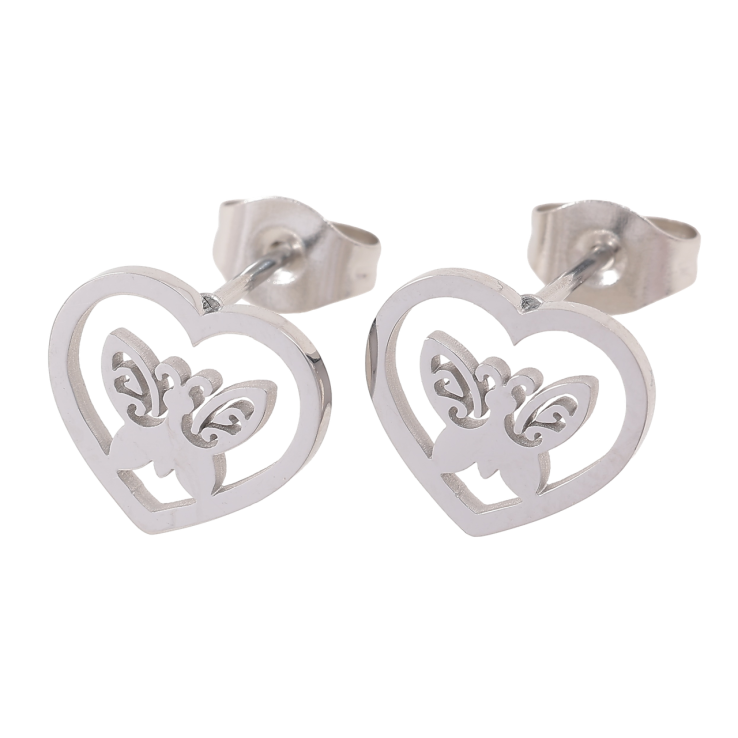 Серьги Xuping TTM Stainless Steel цвет Родий пусеты Сердечки с бабочками фото №16