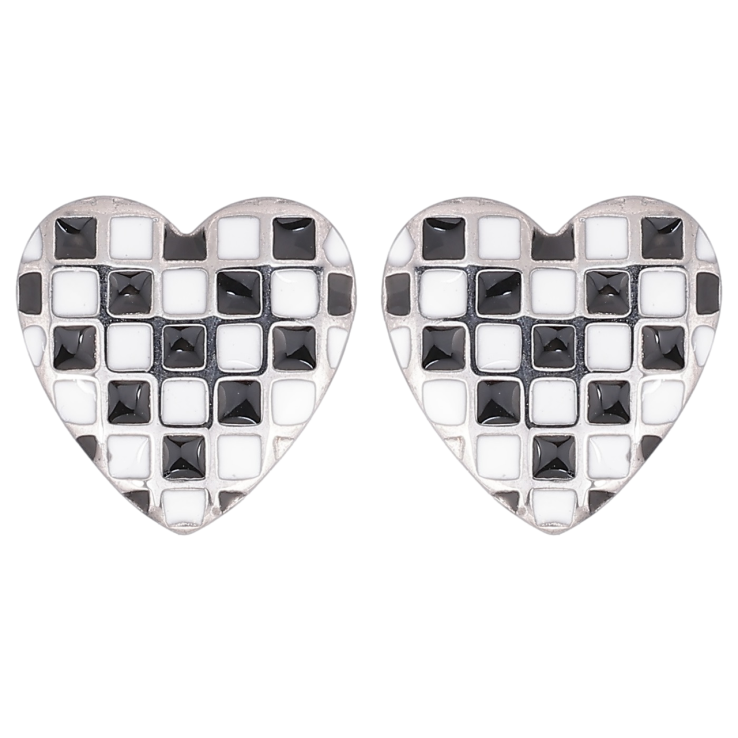 Серьги Xuping TTM Stainless Steel цвет Родий пусеты Сердечки с шахматным узором эмалью фото №14