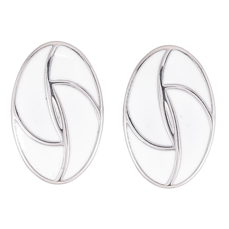 Серьги Xuping TTM Stainless Steel цвет Родий пусеты Овалы с узором белой эмалью фото №23