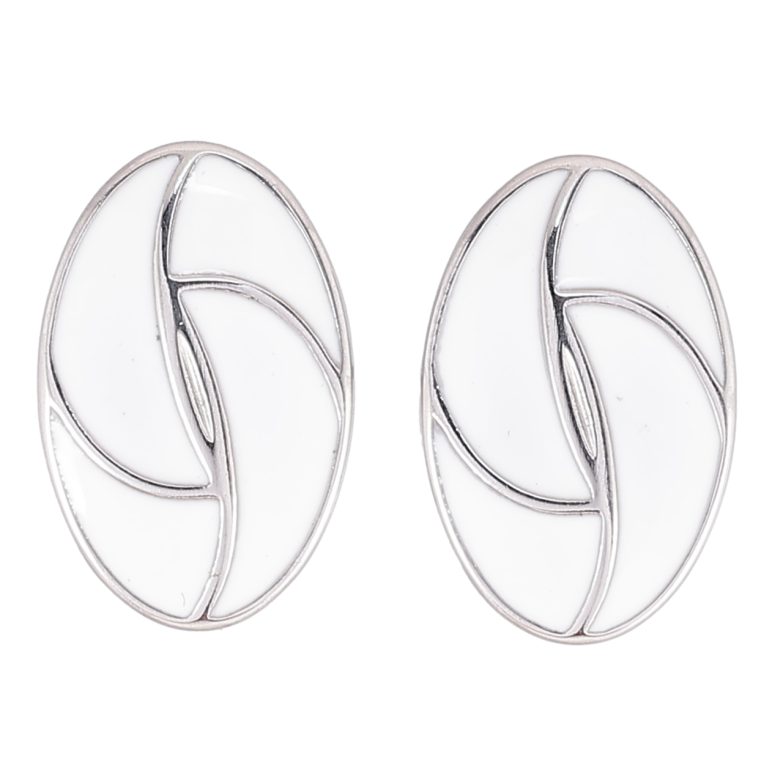 Серьги Xuping TTM Stainless Steel цвет Родий пусеты Овалы с узором белой эмалью фото №1