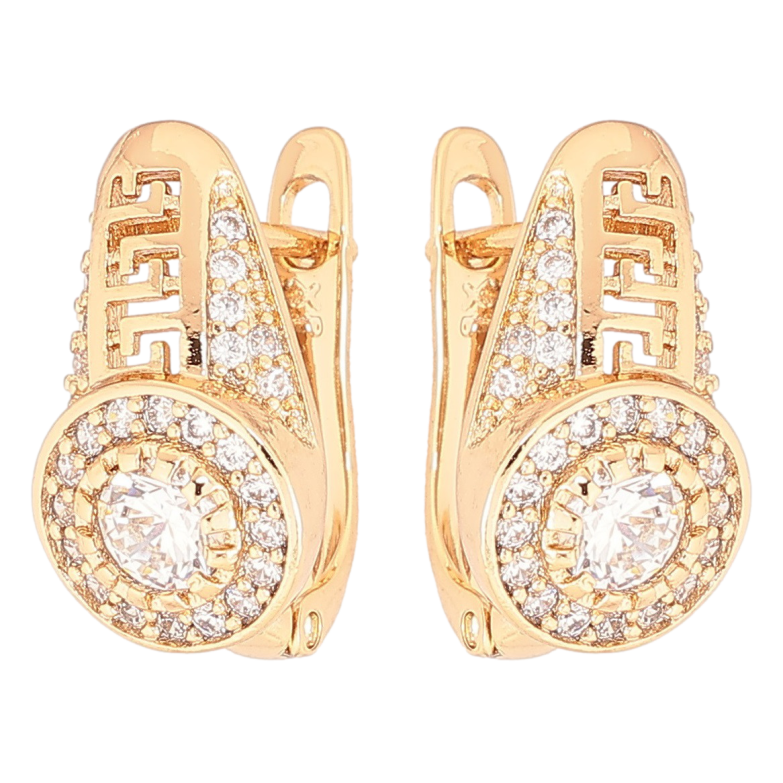 Сережки Xuping Позолота 18K англійський замок «Інкрустація цирконієм з грецьким візерунком» фото №1