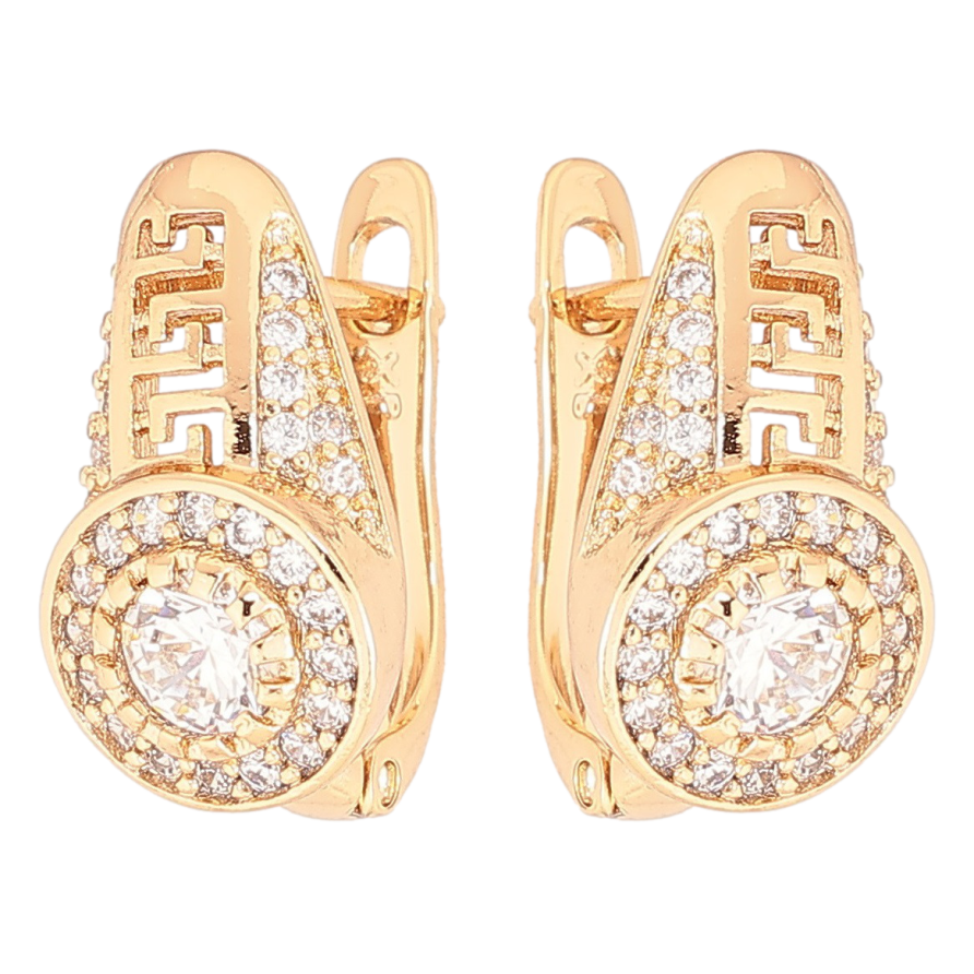 Сережки Xuping Позолота 18K англійський замок «Інкрустація цирконієм з грецьким візерунком» фото №1