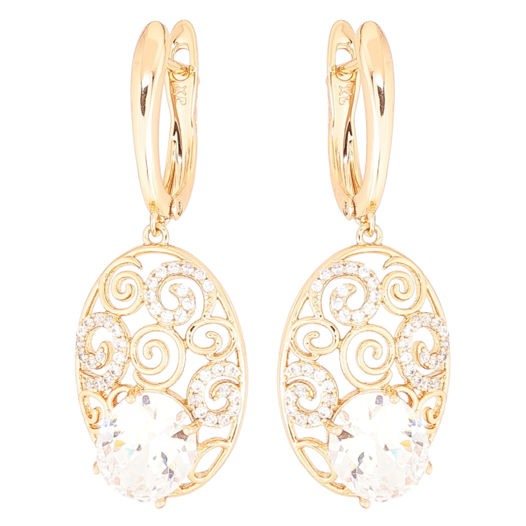 Серьги Xuping Позолота 18K английский замок Овальные подвески с вензельным узором и цирконием фото №23