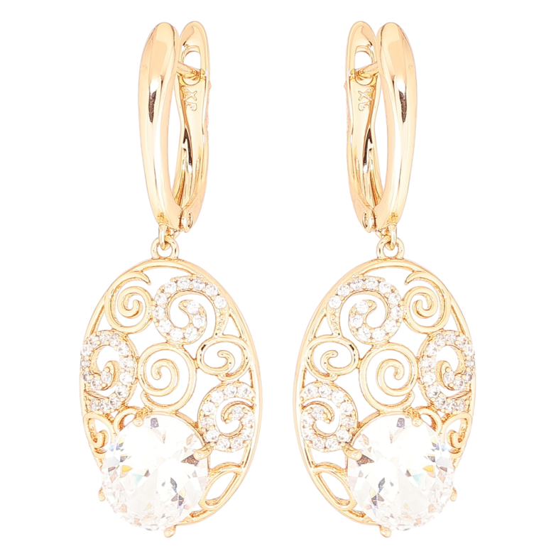 Серьги Xuping Позолота 18K английский замок Овальные подвески с вензельным узором и цирконием фото №1