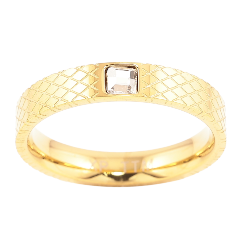 Каблучка Xuping TTM Stainless Steel Колір 14К «Вставка фіаніт, шир. 3.5мм» фото №1