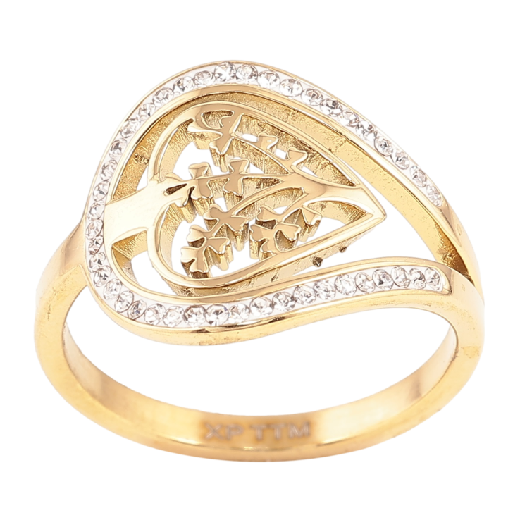 Каблучка Xuping TTM Stainless Steel Колір 14К «Сердечко з гілочками та цирконієм» фото №17