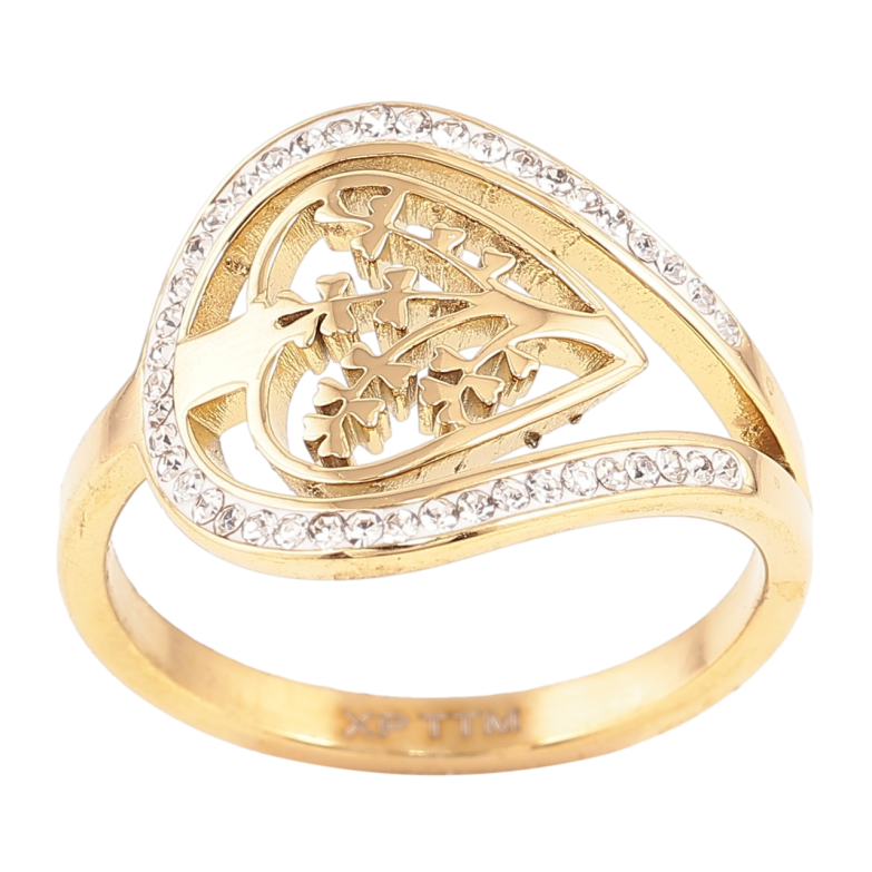 Каблучка Xuping TTM Stainless Steel Колір 14К «Сердечко з гілочками та цирконієм» фото №3