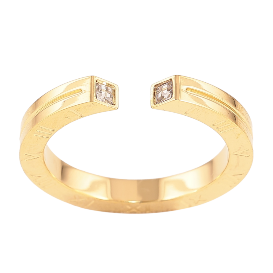 Кольцо Xuping TTM Stainless Steel Цвет 14К Узор римские цифры с кристаллам, шир. 2.5мм фото №1