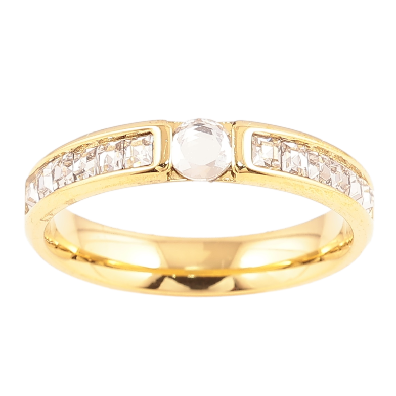 Каблучка Xuping TTM Stainless Steel Колір 14К «Кришталева доріжка, шир. 3.5мм» фото №1