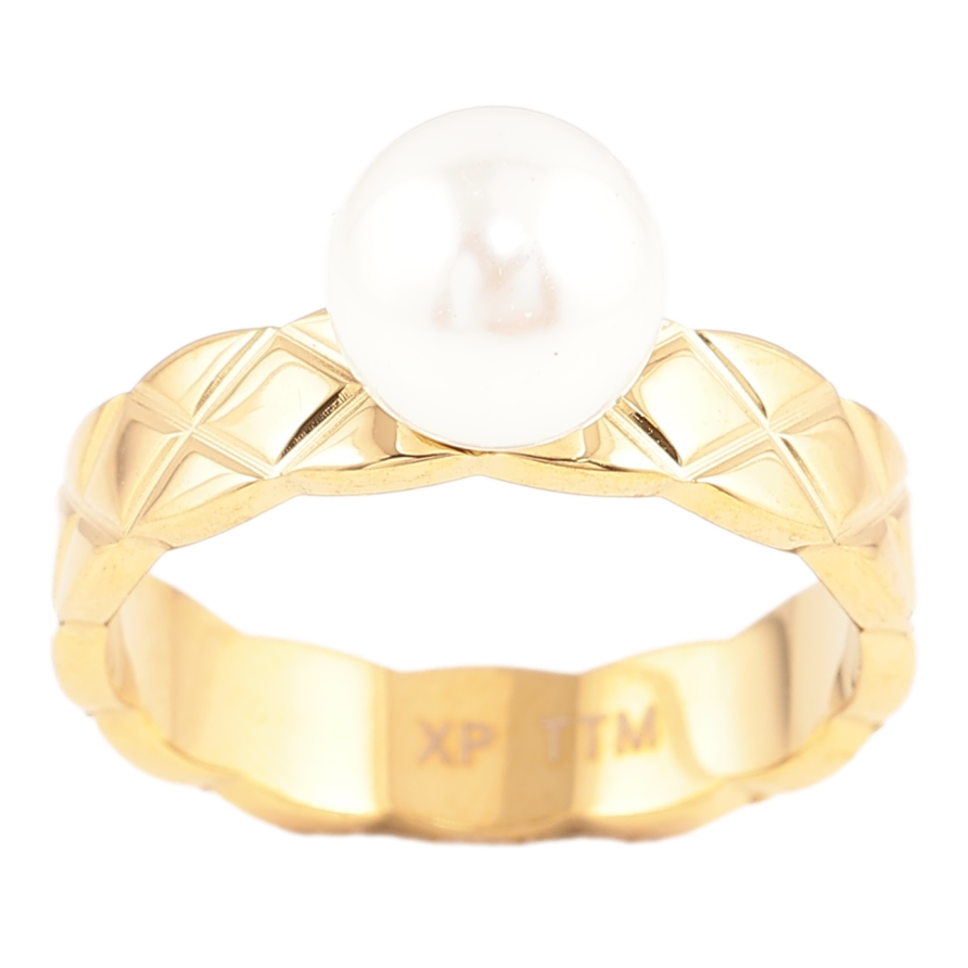 Кольцо Xuping TTM Stainless Steel Цвет 14К Узор с жемчужиной, ø 8мм фото №1