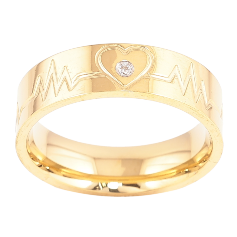 Кольцо Xuping TTM Stainless Steel Цвет 14К Узор кардиограмма с кристаллом, шир. 5.5мм фото №1