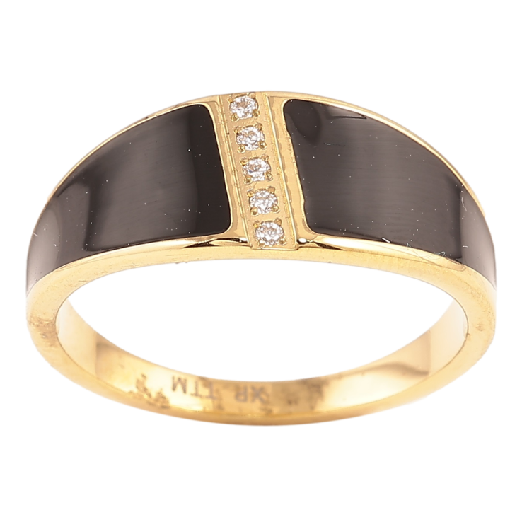 Каблучка Xuping TTM Stainless Steel Колір 14К «Візерунок з цирконієм і чорною емаллю» фото №11