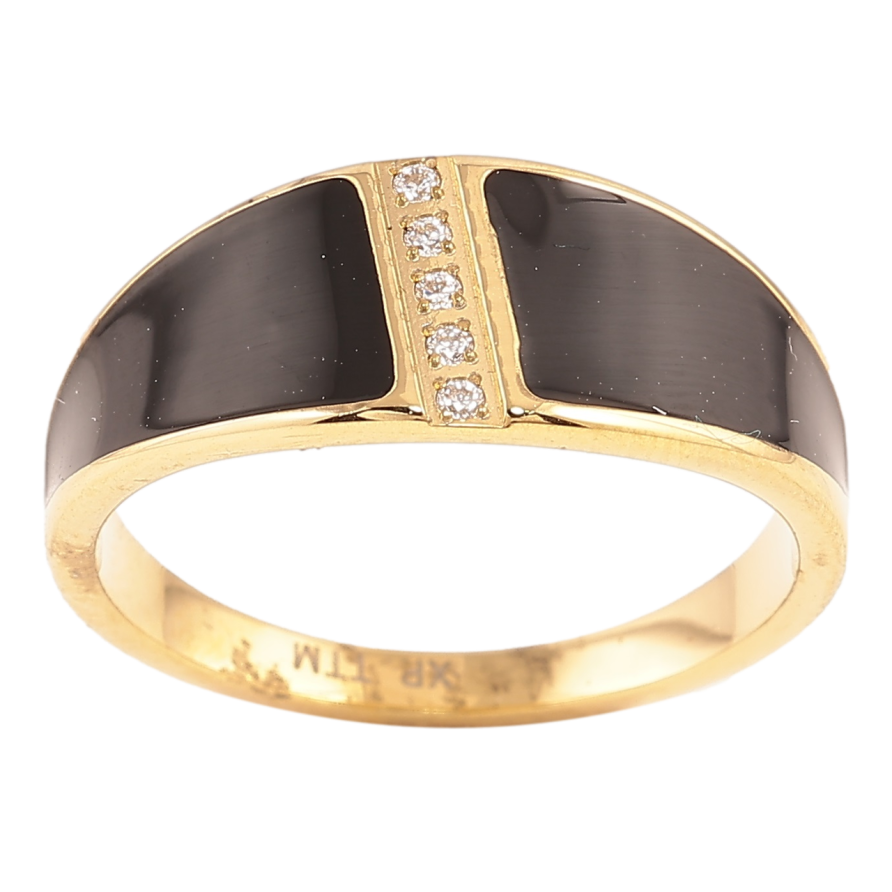 Каблучка Xuping TTM Stainless Steel Колір 14К «Візерунок з цирконієм і чорною емаллю» фото №1