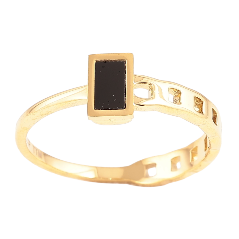 Кольцо Xuping TTM Stainless Steel Цвет 14К Узор с черной вставкой фото №1