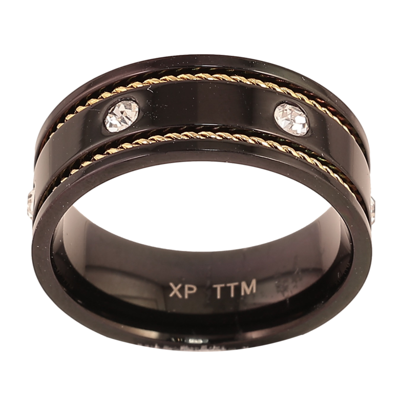 Каблучка Xuping TTM Stainless Steel Колір 14К+Black «Візерунок з кристалами, шир. 7.5мм» фото №1