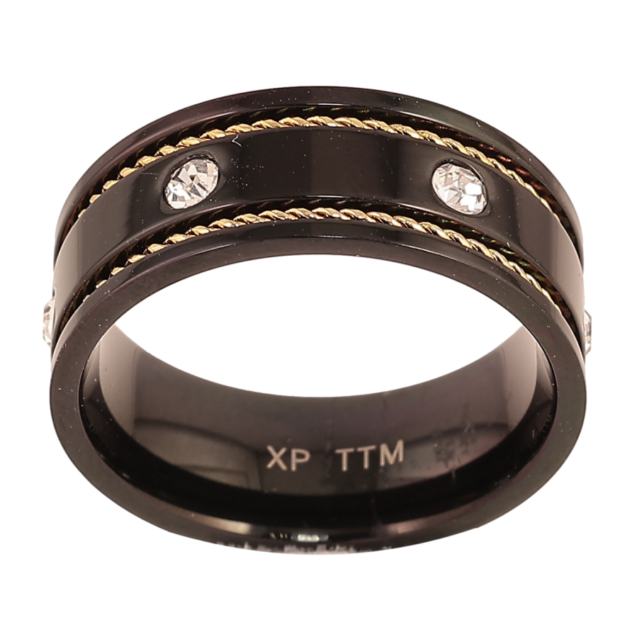 Кольцо Xuping TTM Stainless Steel Цвет 14К+Black Узор с кристаллами, шир. 7.5мм фото №1