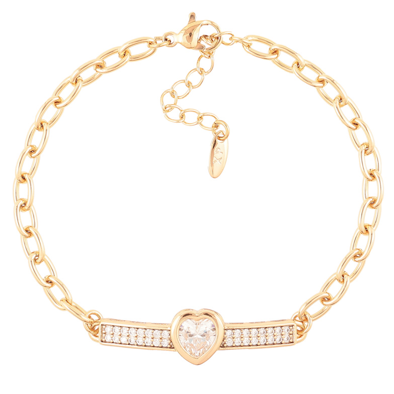 Браслет Xuping Позолота 18K «Ланцюжок і вставка з сердечком і цирконієм» розмір з доп.цеп.17-20.5см х 4мм фото №1