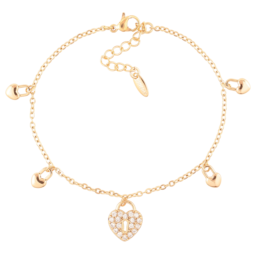 Браслет Xuping Позолота 18K «Ланцюжок з підвісками сердечка» розмір з доп.цеп.17-20.5см х 1.5мм фото №1