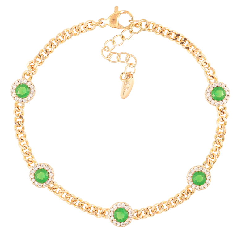 Браслет Xuping Позолота 18K Цепочка с зелеными фианитами и цирконием размер с доп.цеп.17.5-20.5см х 3мм фото №1