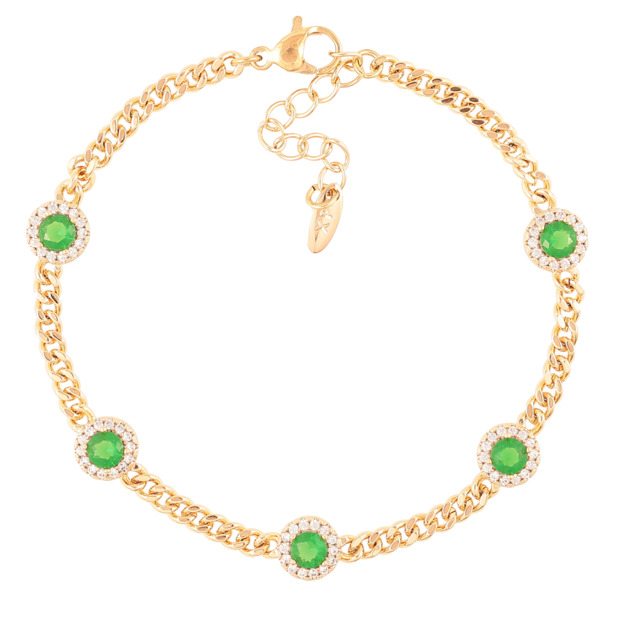 Браслет Xuping Позолота 18K Цепочка с зелеными фианитами и цирконием размер с доп.цеп.17.5-20.5см х 3мм фото №1