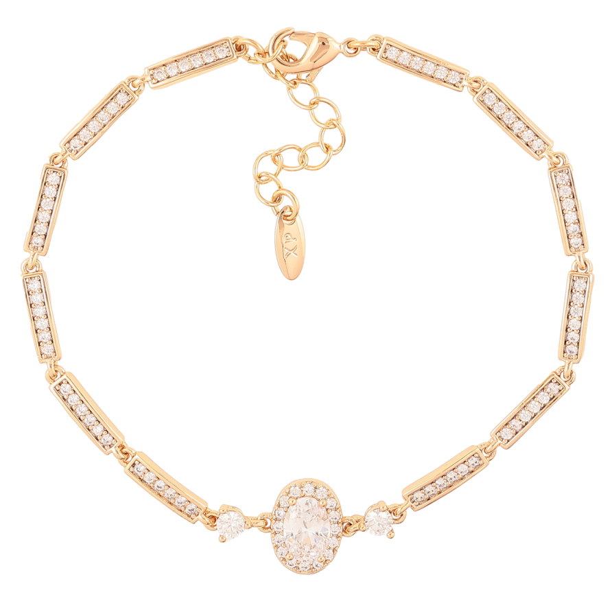 Браслет Xuping Позолота 18K «Доріжки цирконію з кришталевою вставкою» розмір з доп.цеп.17.5-20.5см х 2.5мм фото №1