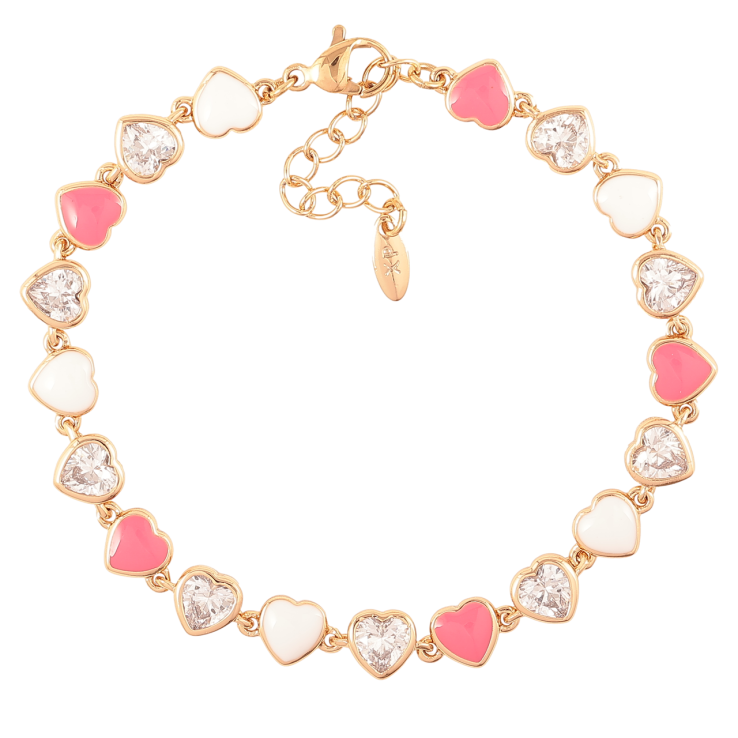 Браслет Xuping Позолота 18K Сердечки с цирконием и бело-розовой эмалью размер с доп.цеп.17-20см х 6мм фото №11
