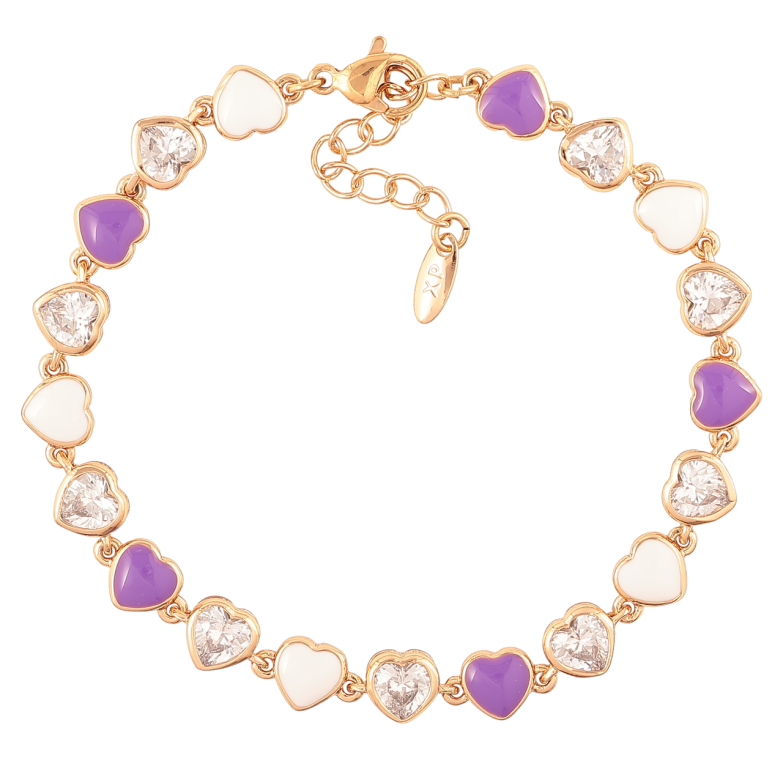 Браслет Xuping Позолота 18K «Сердечка з цирконієм і біло-рожевою емаллю» розмір з доп.цеп.17-20см х 6мм фото №1