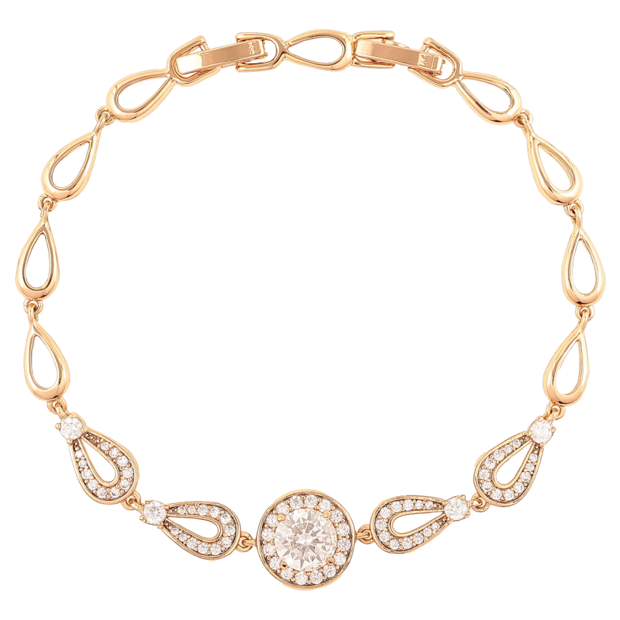 Браслет Xuping Позолота 18K Каплевидные звенья с цирконием размер с доп. замком 17.5,19.5см х 5мм фото №1